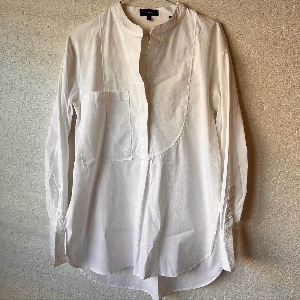 Theory collarless pull over dress shirt